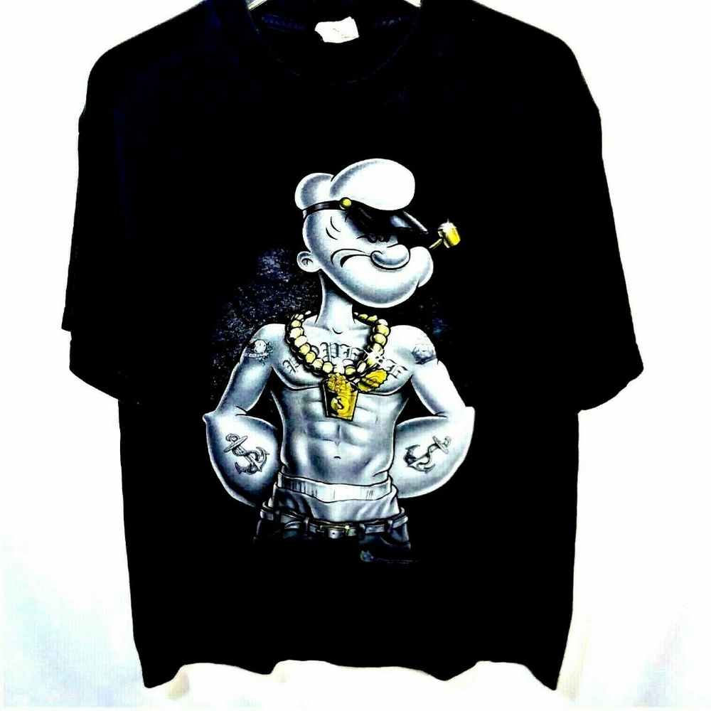Popeye The Sailor Man Black Tee-Shirt - Picture 1 of 5